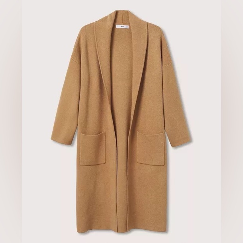 Mango Ringo Oversized Knitted Coat with Pockets Coatigan Cardigan Camel S
